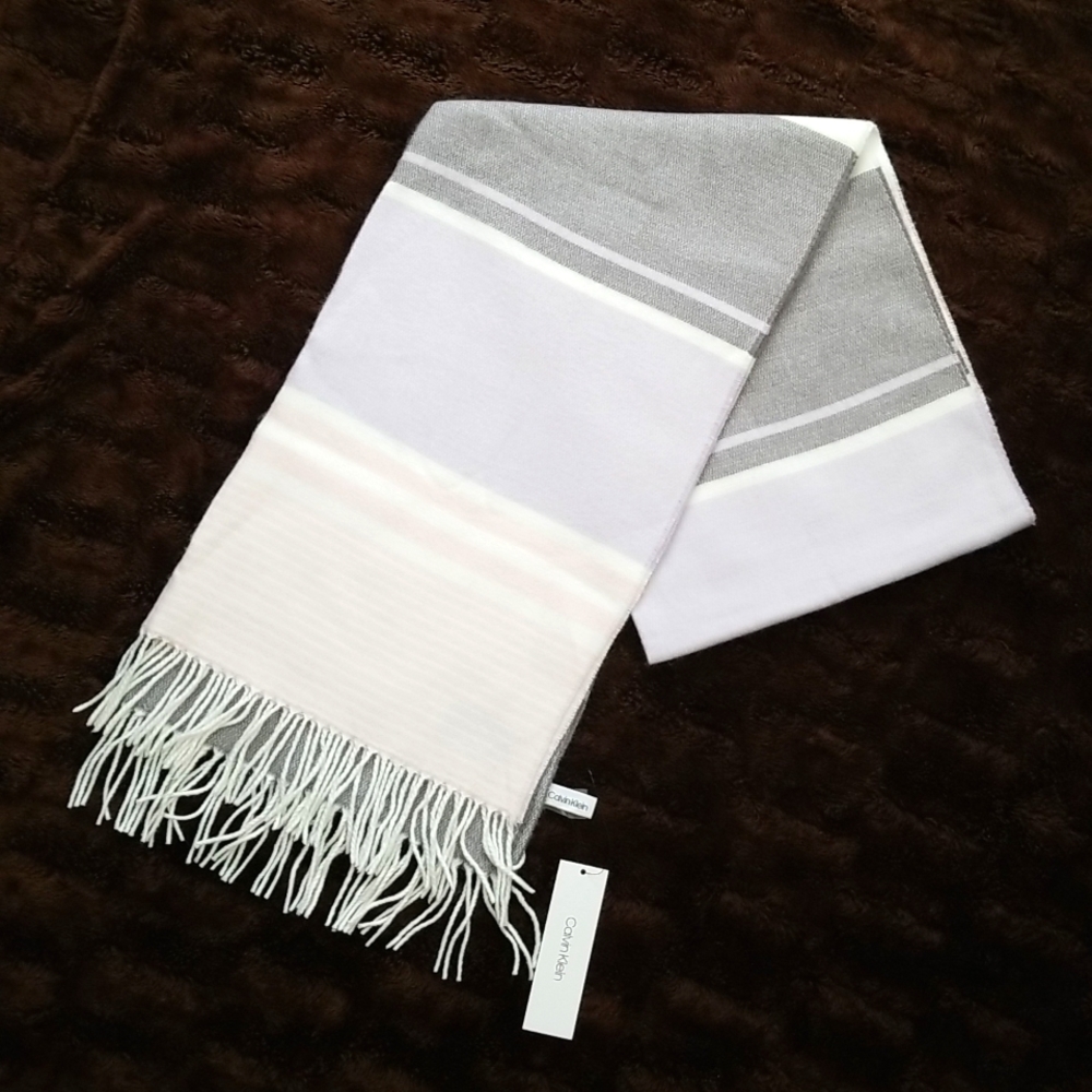 Calvin Klein Women's Fringed Wrap/Scarf with Stripes - One Size